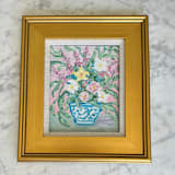 "“Petals in Porcelain” – 14” x 16“ framed original painting" - Original Painting in multicolor by Sarah Mankin