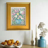 "“Petals in Porcelain” – 14” x 16“ framed original painting" - Original Painting in multicolor by Sarah Mankin
