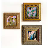 "Abstract Blossoms Set of 3" - Original Painting in gold by Jessalin Beutler