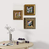 "Abstract Blossoms Set of 3" - Original Painting in gold by Jessalin Beutler