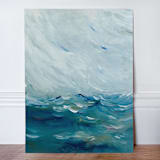 "Where the blue sky seamlessly meld with the the sea oil painting" - Original Painting in blue by Lucrecia Caporale
