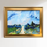 "Baker's Pasture, Through the Dunes" - Original Painting in blue by Green Barn Studio