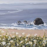"Seaside Daisies" - Original Painting in blue by Arohika Verma