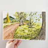 "Plein Air oil Painting in the Botanical Garden" - Original Painting in yellow by Lucrecia Caporale