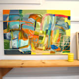 "Bridge to a New Season" - Original Painting in blue by Carol Barber