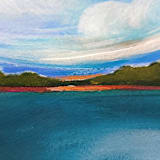 "Sunset Over The Lake" - Original Painting in blue by AlisonJerry
