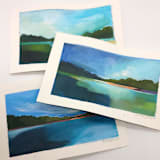 "Sunset Over The Lake" - Original Painting in blue by AlisonJerry