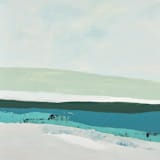 "Muted Northern California Seascape Square" - Original Painting in blue by Caryn Owen