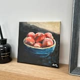 "Peaches in a Blue Bowl" - Original Painting in multicolorassorted-colors by Holly Rose