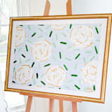 "Golden Hydrangea Original Art [Blue & White III]" - Original Painting in blue by Liesel Anne