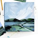 "Blue Stripe Marsh" - Original Painting in blue by Green Barn Studio