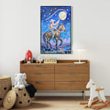 ""The Boy Who Lassoed the Moon" – 36x24 – Framed Original Painting" - Original Painting in multicolorassorted-colors by Sarah Mankin