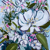 "Coastal Garden- Floral Abstract" - Original Painting in blue by Green Barn Studio