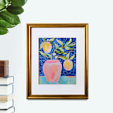 "Lemons w/Vase" - Original Painting in blue by AlisonJerry