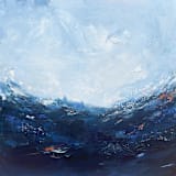 "A Duet With the Wind, 30x30" Original Abstract Seascape Painting" - Original Painting in blue by Jocelyn Elizabeth
