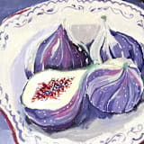 "Figs in a plate original acrylic painting on paper" - Original Painting in purple by Lucrecia Caporale