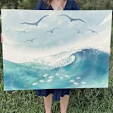 "The Sea Sings" - Original Painting in blue by Holly Whitcomb