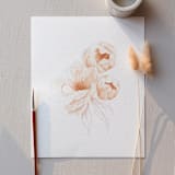 "Peachy Peonies 01 watercolor painting" - Original Painting in orange by Angele Kamp