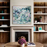 "“The Forest of Things Left Unsaid” – Original Abstract Acrylic Painting (36” X 36”)" - Original Painting in blue by Sarah Mankin