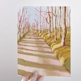 "Forest Path in Autumn original gouache painting" - Original Painting in yellow by Lucrecia Caporale