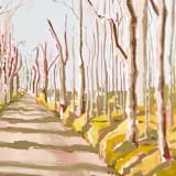 "Forest Path in Autumn original gouache painting" - Original Painting in yellow by Lucrecia Caporale