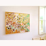 "Pink Blossom in Luminosity" - Original Painting in green by Shina Choi