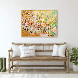 "Pink Blossom in Luminosity" - Original Painting in green by Shina Choi