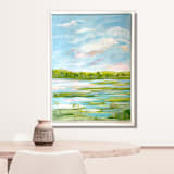"Reflecting by the Marsh" - Original Painting in blue by Johanne Dziemian