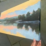 "Pastel Lake" - Original Painting in orange by Stephanie Goos Johnson