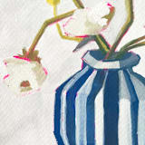 "Striped Vase 01 Original Gouache Painting" - Original Painting in blue by Lucrecia Caporale