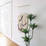 "VINCULUM Collection© XI, Modern Weaving, Fiber Art with Edgy Black/Gold Chains and Details" - Original Painting in natural by Damaris Kovach
