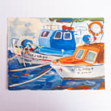 "Mediterranean boats painting" - Original Painting in multicolorassorted-colors by Alexandra Dzh
