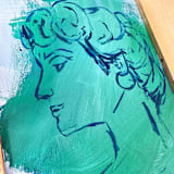 "Lyda, Profile in Green" - Original Painting in green by Green Barn Studio