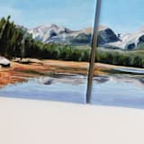 "Bierstadt Lake Set of 3 - 8"x8" Unframed Paintings" - Original Painting in blue by Weronika Zubek