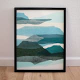 "mountainous haze one" - Original Mixed Media in blue by Carrie Moradi