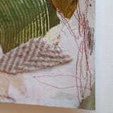 "Tucked Between Cliffs , Contemporary Abstract Painting, Textile Abstract Painting, 5x7 on Paper" - Original Mixed Media in natural by Kiersten Poultney