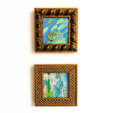 "Set of 2 Blue Mini Paintings" - Original Mixed Media in blue by Jessalin Beutler