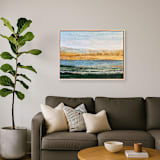 "Sunlit Bay Landscape" - Original Mixed Media in yellow by Lara Eckerman