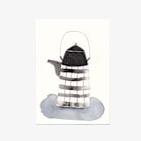 "Striped Tea Kettle" - Original Mixed Media in black by Danushka Abeygoda