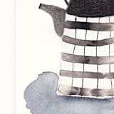 "Striped Tea Kettle" - Original Mixed Media in black by Danushka Abeygoda