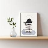 "Striped Tea Kettle" - Original Mixed Media in black by Danushka Abeygoda