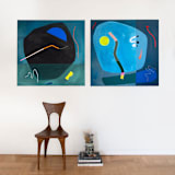 "Save It For a Rainy Day" - Original Mixed Media in blue by Keren Toledano