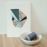 "Stitched Geode 8" - Original Mixed Media in blue by christy dehoog johnson