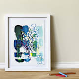 "garden path" - Original Mixed Media in multicolor by bari wieselman schulman