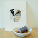 "Stitched Geode 5" - Original Mixed Media in black by christy dehoog johnson