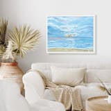 "Sunset at the Beach" - Original Mixed Media in blue by Johanne Dziemian