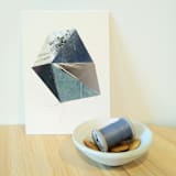 "Stitched Geode 1" - Original Mixed Media in blue by christy dehoog johnson