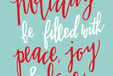 "Hand Lettered Peace, Joy & Love " - Stationery in Light Blue by Alicia Schultz - Close-Up