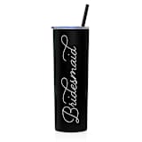 "Bridesmaid Tumbler | Black | 20 Ounce Stainless Steel" - Bridesmaid Gifts in black by Leslie Berry
