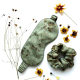 "Coreopsis Sage - Silk Sleep Mask & Hair Scrunchie Set" - Bridesmaid Gifts in green by www.silkandwillow.com